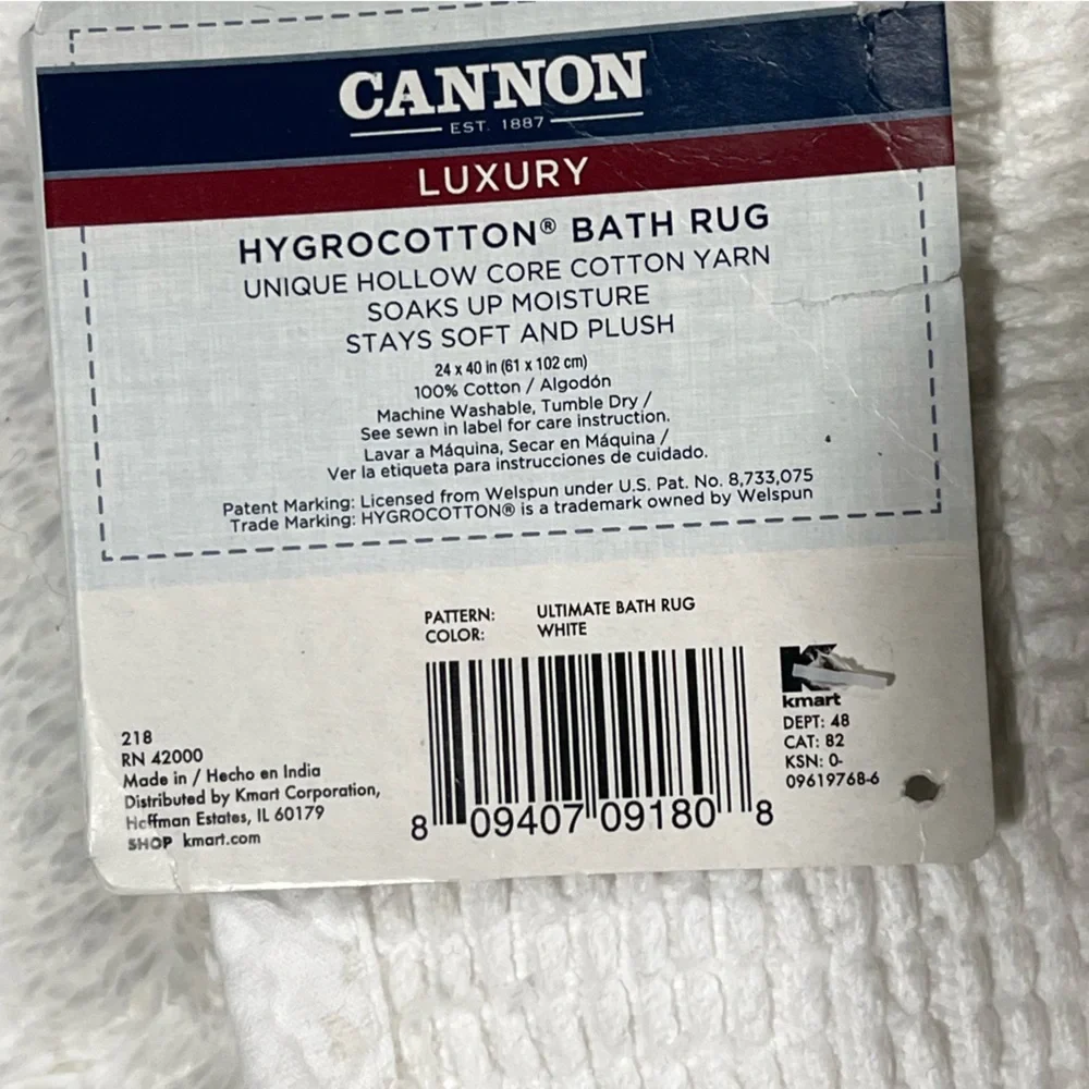 Vintage NWT CAANON Luxury White 100% Cotton Bath Rut